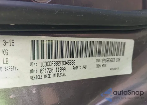 2015 Dodge Dart Sxt z USA, uszkodzony, nr VIN 1C3CDFBB2FD345698